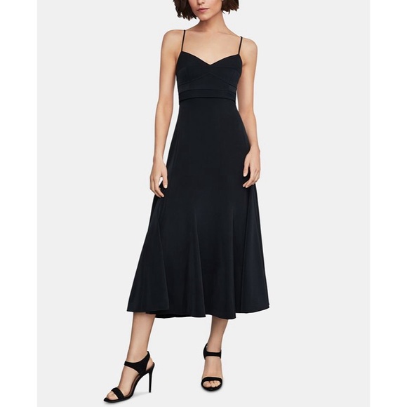 BCBGMaxAzria Women’s Strappy Satin Flared Midi Dress Black 8 - Picture 9 of 9